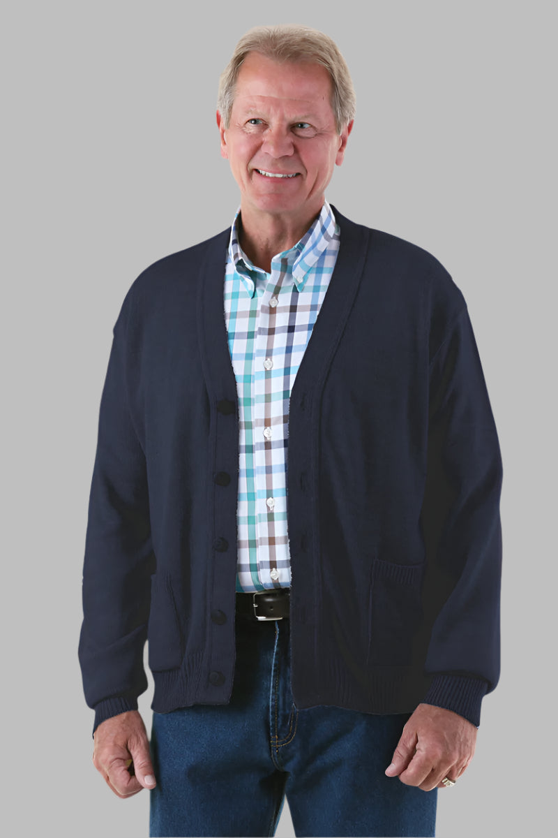 Men's Basic Cardigan With Pockets by Buck & Buck in Navy, and available in different sizes. This tops item is part of our cardigans collection.