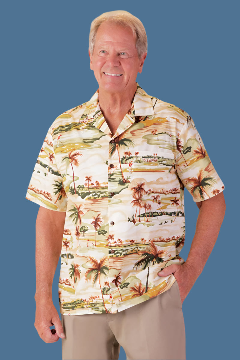 Hawaiian Shirt for men by Buck & Buck in Tan/Beige, and available in different sizes. This tops item is part of our shirts collection.