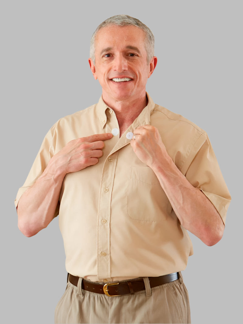 Short Sleeve Stain Resistant Shirt With VELCRO® Fasteners for men by Buck & Buck, and available in different sizes. This tops item is part of our shirts collection.