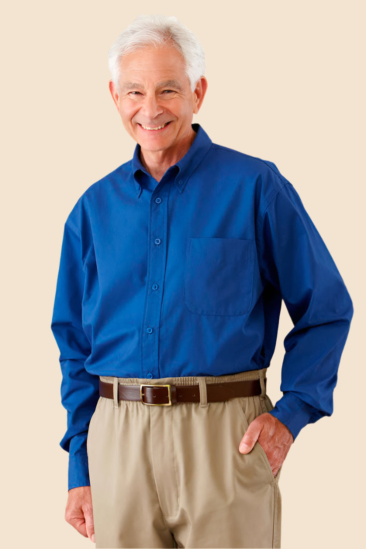 Long Sleeve Stain Resistant Shirt With VELCRO® Fasteners for men by Buck & Buck in Blue, and available in different sizes. This tops item is part of our shirts collection.