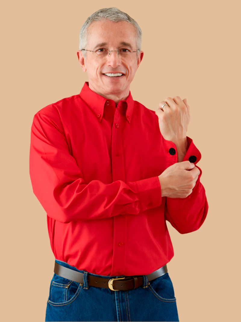 Long Sleeve Stain Resistant Shirt With VELCRO® Fasteners for men by Buck & Buck in Red, and available in different sizes. This tops item is part of our shirts collection.