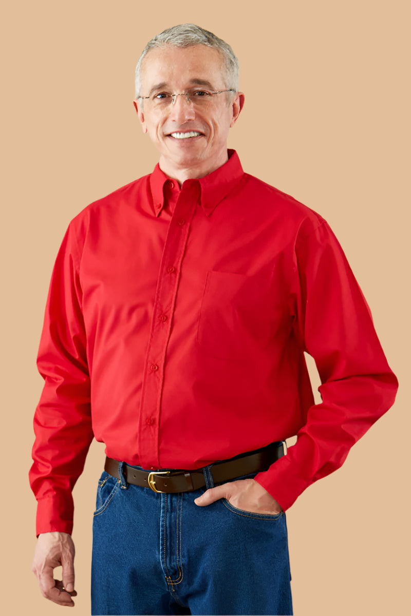 Long Sleeve Stain Resistant Shirt With VELCRO® Fasteners for men by Buck & Buck in Red, and available in different sizes. This tops item is part of our shirts collection.