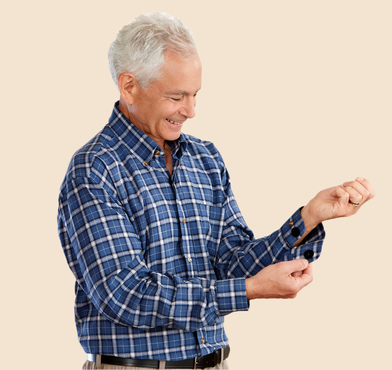 Flannel Shirt With VELCRO® Fasteners for men by Buck & Buck in blue, and available in different sizes. This tops item is part of our shirts collection.