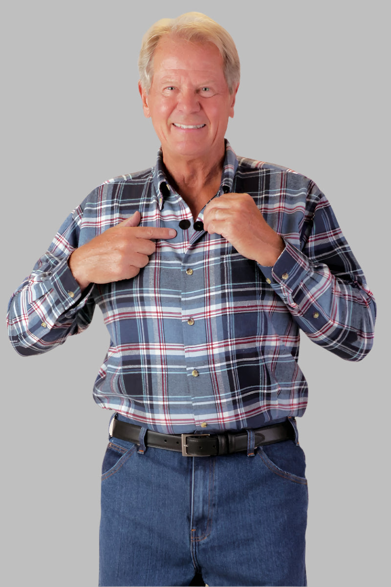 Flannel Shirt With VELCRO® Fasteners for men by Buck & Buck in navy, and available in different sizes. This tops item is part of our shirts collection.