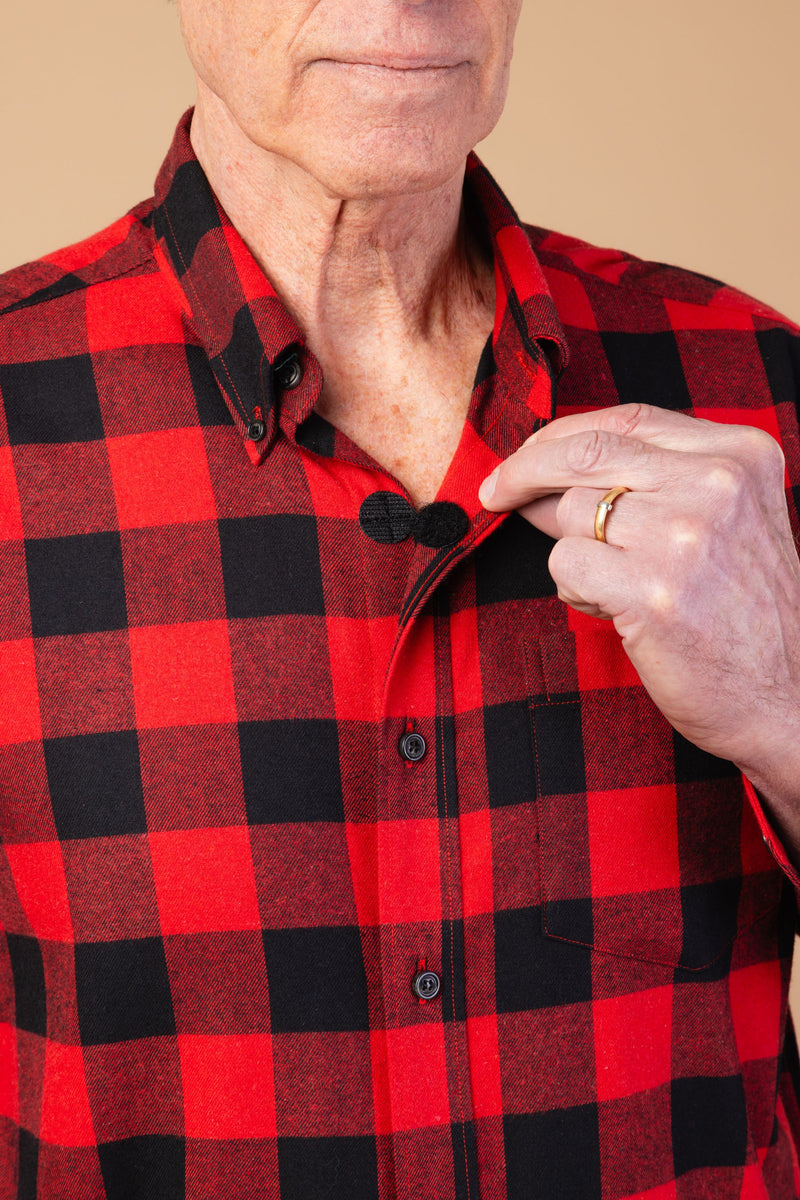 Flannel Shirt With VELCRO® Fasteners for men by Buck & Buck in red, and available in different sizes. This tops item is part of our shirts collection.
