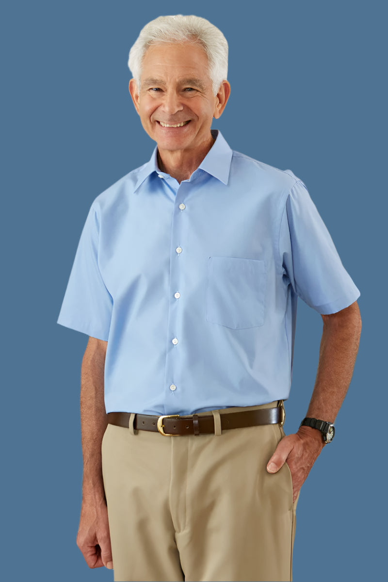 Short Sleeve Dress Shirt With VELCRO® Fasteners (Open Collar) for men by Buck & Buck in Blue, and available in different sizes. This tops item is part of our shirts collection.