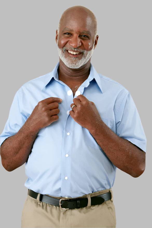 Short Sleeve Dress Shirt With VELCRO® Fasteners (Open Collar) for men by Buck & Buck in White, and available in different sizes. This tops item is part of our shirts collection.