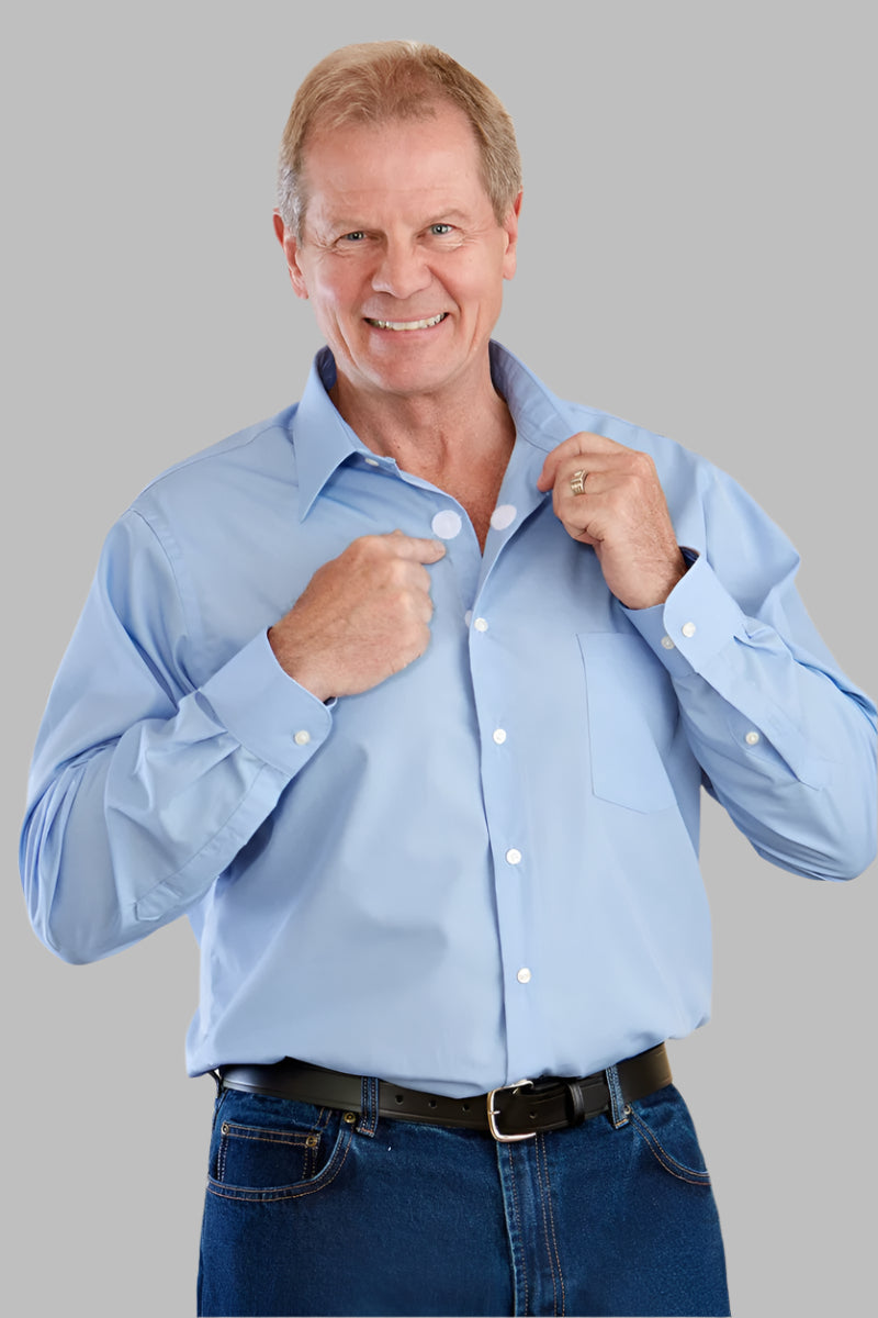 Long Sleeve Dress Shirt With VELCRO® Fasteners (Open Collar) for men by Buck & Buck in White, and available in different sizes. This tops item is part of our shirts collection.