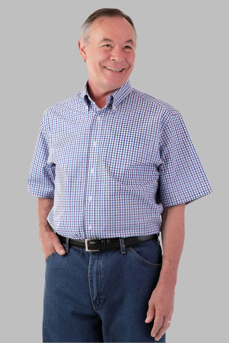 Short Sleeve Gingham Shirt With VELCRO® Fasteners for men by Buck & Buck in Gray, and available in different sizes. This tops item is part of our shirts collection.