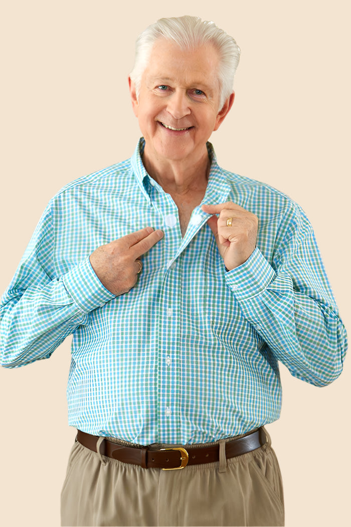 Long Sleeve Gingham Shirt With VELCRO® Fasteners for men by Buck & Buck in Blue, and available in different sizes. This tops item is part of our shirts collection.