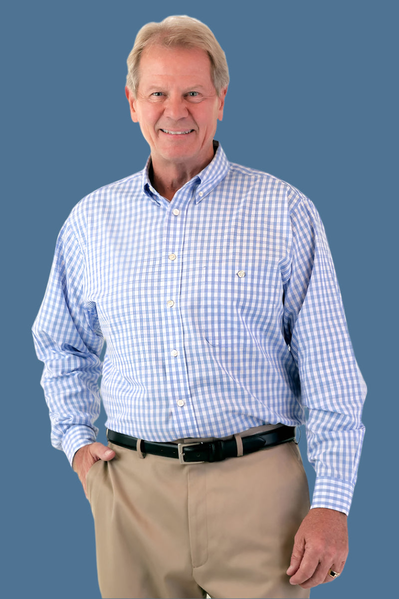 Long Sleeve Gingham Shirt With VELCRO® Fasteners for men by Buck & Buck in blue, and available in different sizes. This tops item is part of our shirts collection.