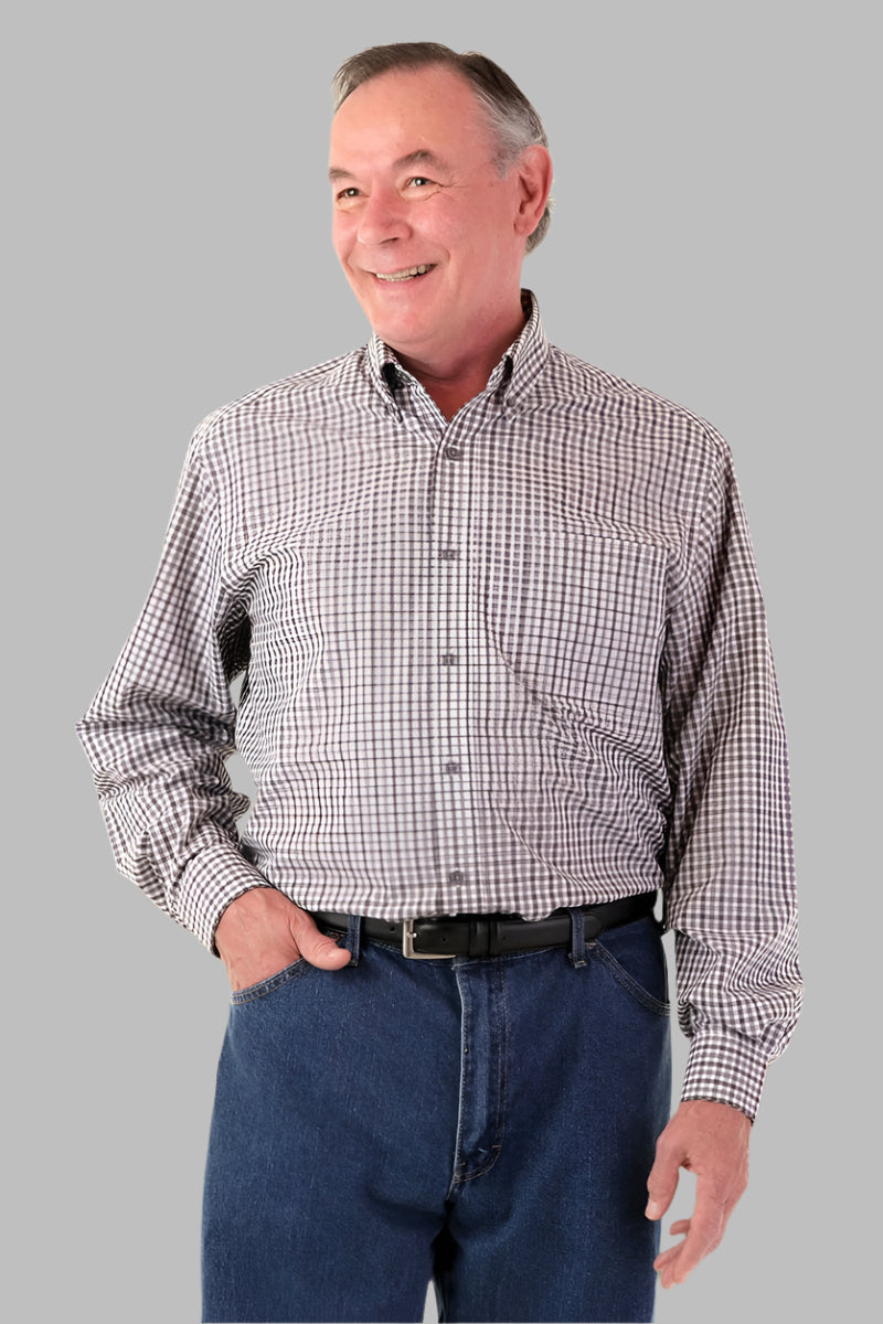 Long Sleeve Gingham Shirt With VELCRO® Fasteners for men by Buck & Buck in Gray, and available in different sizes. This tops item is part of our shirts collection.