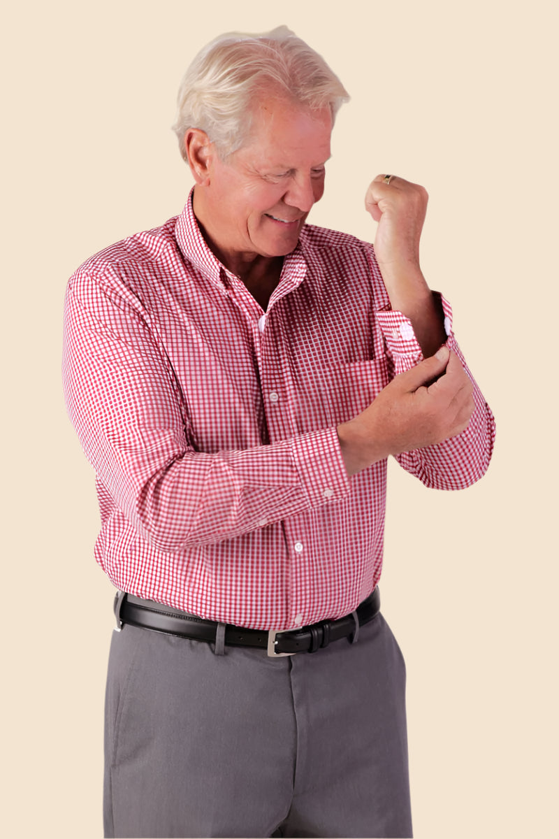 Long Sleeve Gingham Shirt With VELCRO® Fasteners for men by Buck & Buck in Gray, and available in different sizes. This tops item is part of our shirts collection.