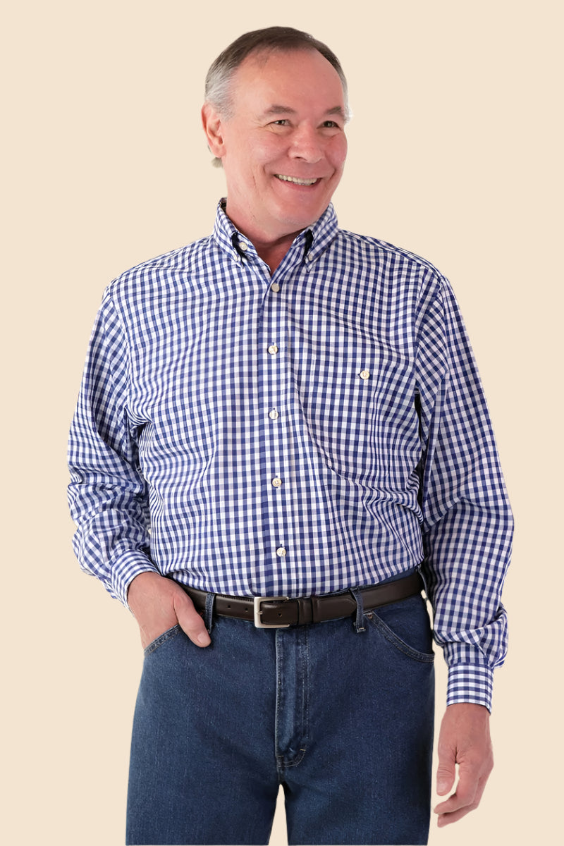 Long Sleeve Gingham Shirt With VELCRO® Fasteners for men by Buck & Buck in royal, and available in different sizes. This tops item is part of our shirts collection.