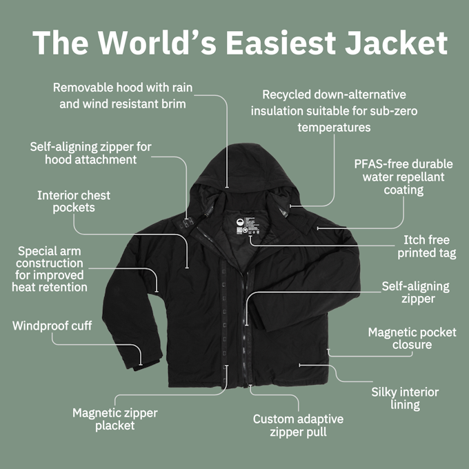 Men's Limited Dexterity Jacket by No Limbits in Soft Black, and available in different sizes. This outerwear & layering item is part of our jackets collection.