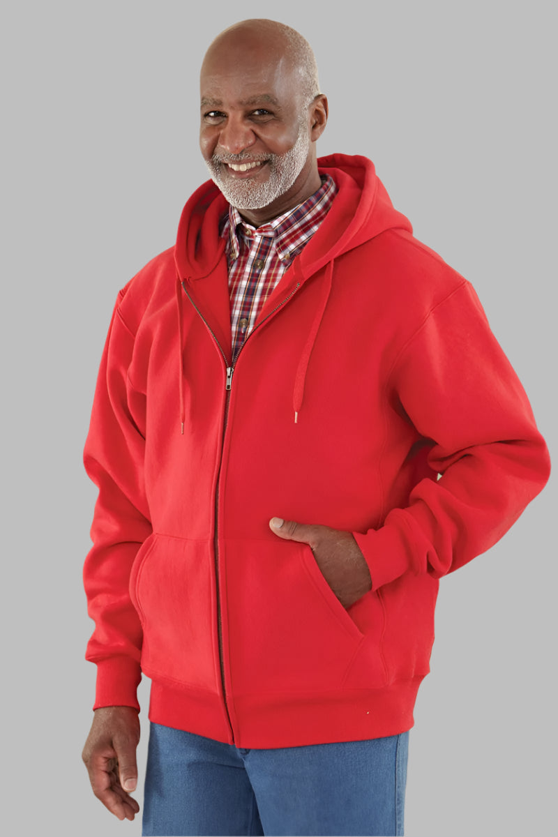 Men's Zip-Front Hoodie-Heavy Weight by Buck & Buck in Red, and available in different sizes. This outerwear & layering item is part of our hoodies collection.