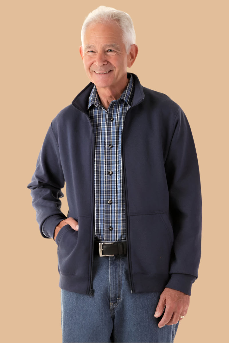 Men's Zip Front Fleece Zip-Up by Buck & Buck in Black, and available in different sizes. This tops item is part of our cardigans collection.