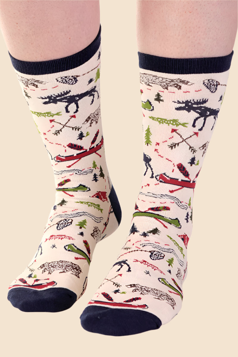 Printed Crew Socks by Buck & Buck in Black, and available only in a one-size option. This socks & hosiery item is part of our crew socks collection.