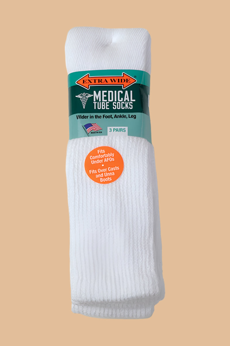 Extra Wide® Medical Tube Sock (3-Pack) by Buck & Buck in White, and available only in a one-size option. This socks & hosiery item is part of our athletic socks collection.