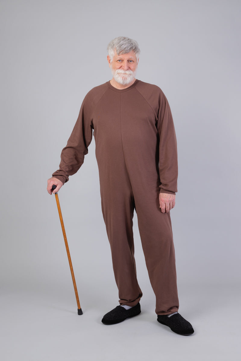 Men's Back-Zip Sleeper Suit in brown by Buck & Buck, and available in different sizes. This one-piece garments item is part of our sleepwear & loungewear collection.