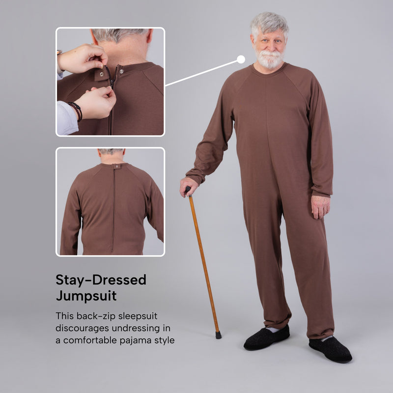 Men's Back-Zip Sleeper Suit in brown by Buck & Buck, and available in different sizes. This one-piece garments item is part of our sleepwear & loungewear collection.