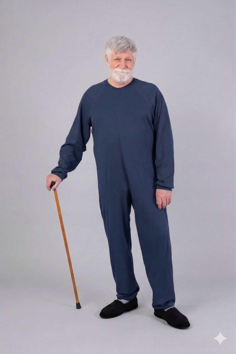 Men's Back-Zip Sleeper Suit in navy by Buck & Buck, and available in different sizes. This one-piece garments item is part of our sleepwear & loungewear collection.