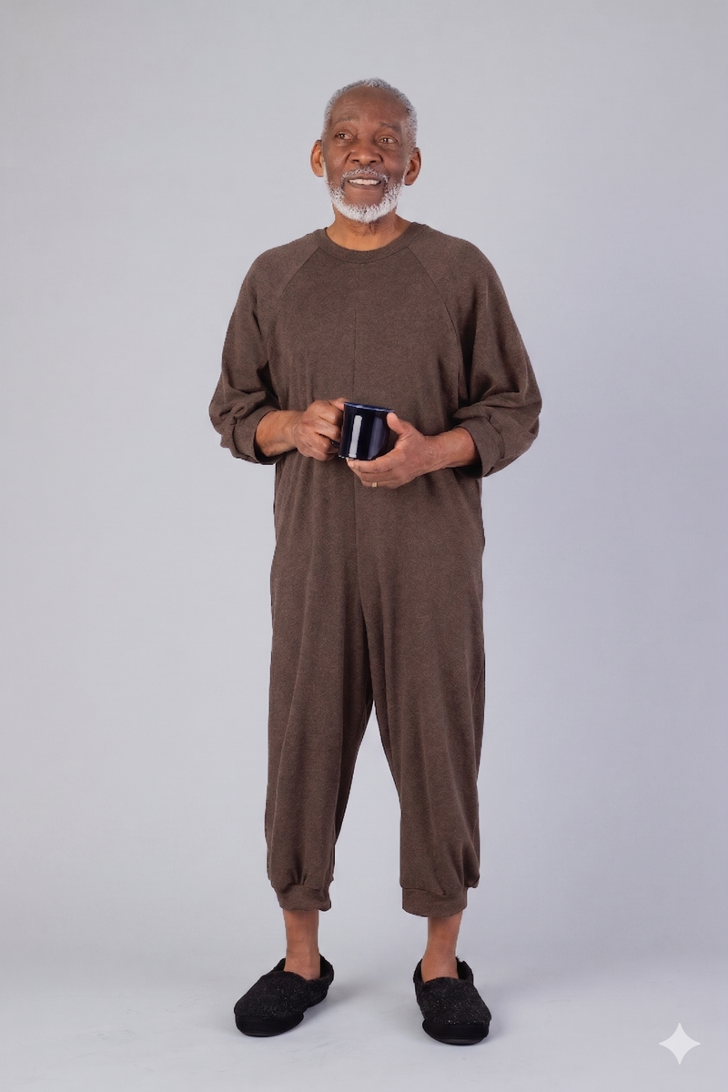 Men's Knicker Back-Zip Sleep Suit by Buck & Buck in brown, and available in different sizes. This one-piece garments item is part of our sleepwear & loungewear collection.