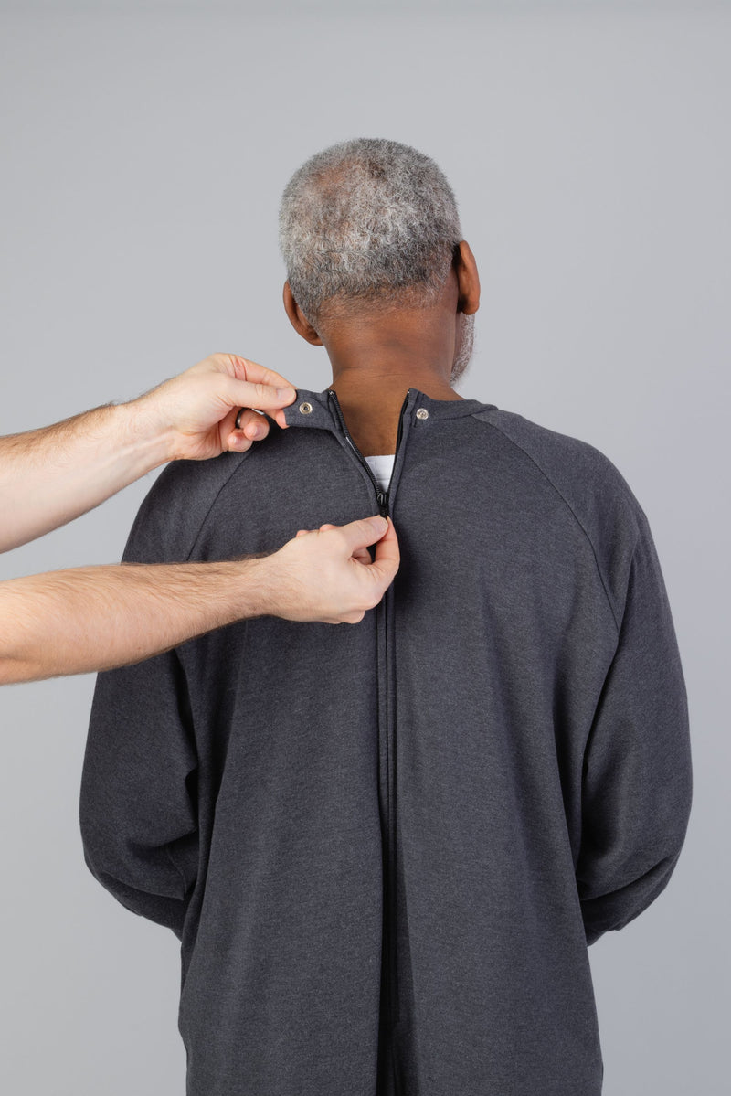 Men's Knicker Back-Zip Sleep Suit by Buck & Buck in charcoal, and available in different sizes. This one-piece garments item is part of our sleepwear & loungewear collection.