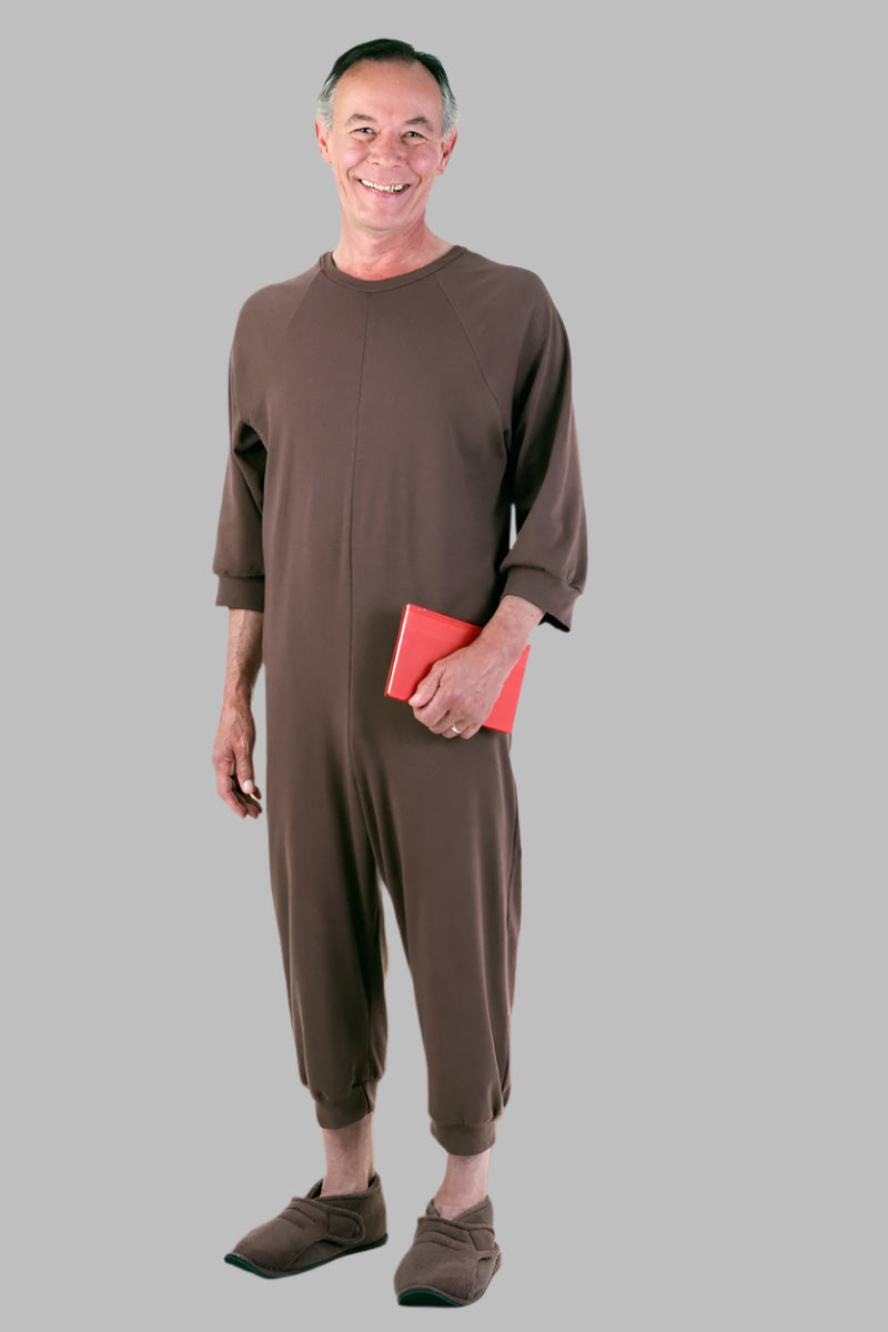 Men's Knicker Back-Zip Sleep Suit by Buck & Buck in Charcoal, and available in different sizes. This one-piece garments item is part of our sleepwear & loungewear collection.
