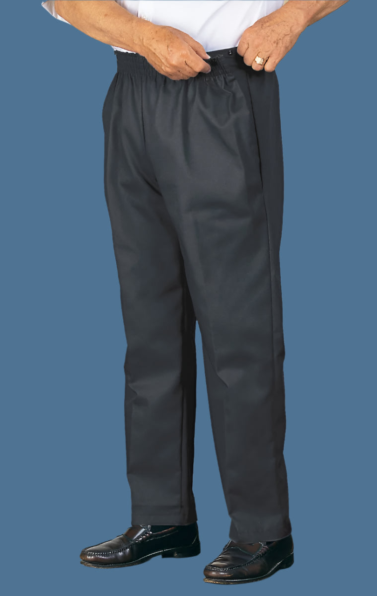 Men's Twill Side-Snap Pants by Buck & Buck in Charcoal, and available in different sizes. This bottoms item is part of our trousers collection.