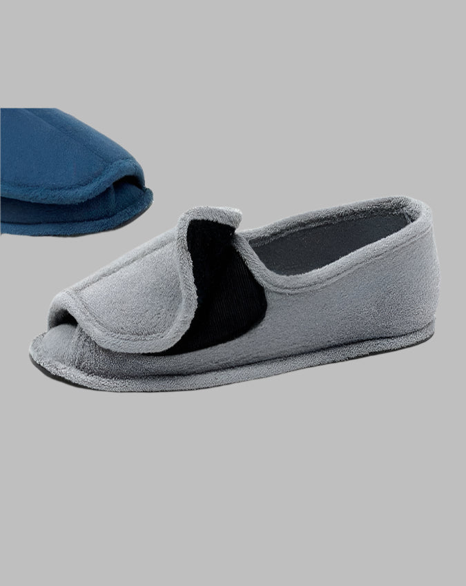 Men's Open Toe Terry Slipper by Buck & Buck in Navy, and available in different sizes. This footwear item is part of our slippers collection.