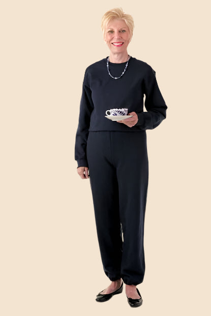 Women's Basic Sweat Jumpsuit by Buck & Buck in Navy, and available in different sizes. This one-piece garments item is part of our one-pieces collection.