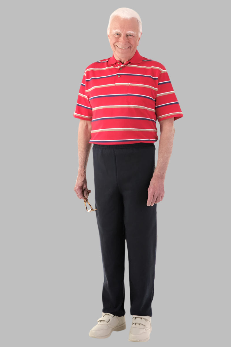 Men's Short Sleeve Polo Jumpsuit by Buck & Buck in Red Top/Black Pants, and available in different sizes. This one-piece garments item is part of our one-pieces collection.
