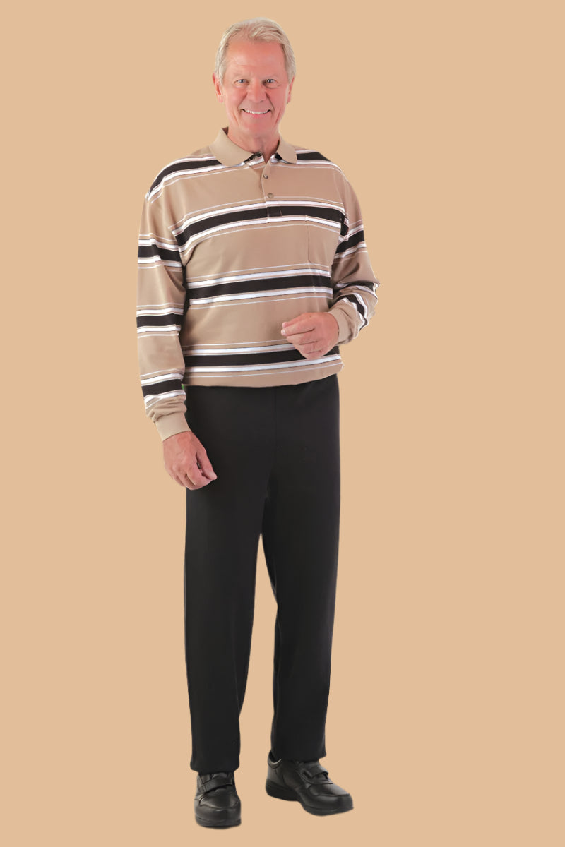 Men's Long Sleeve Polo Jumpsuit by Buck & Buck in Black Top/Black Pants, and available in different sizes. This one-piece garments item is part of our one-pieces collection.