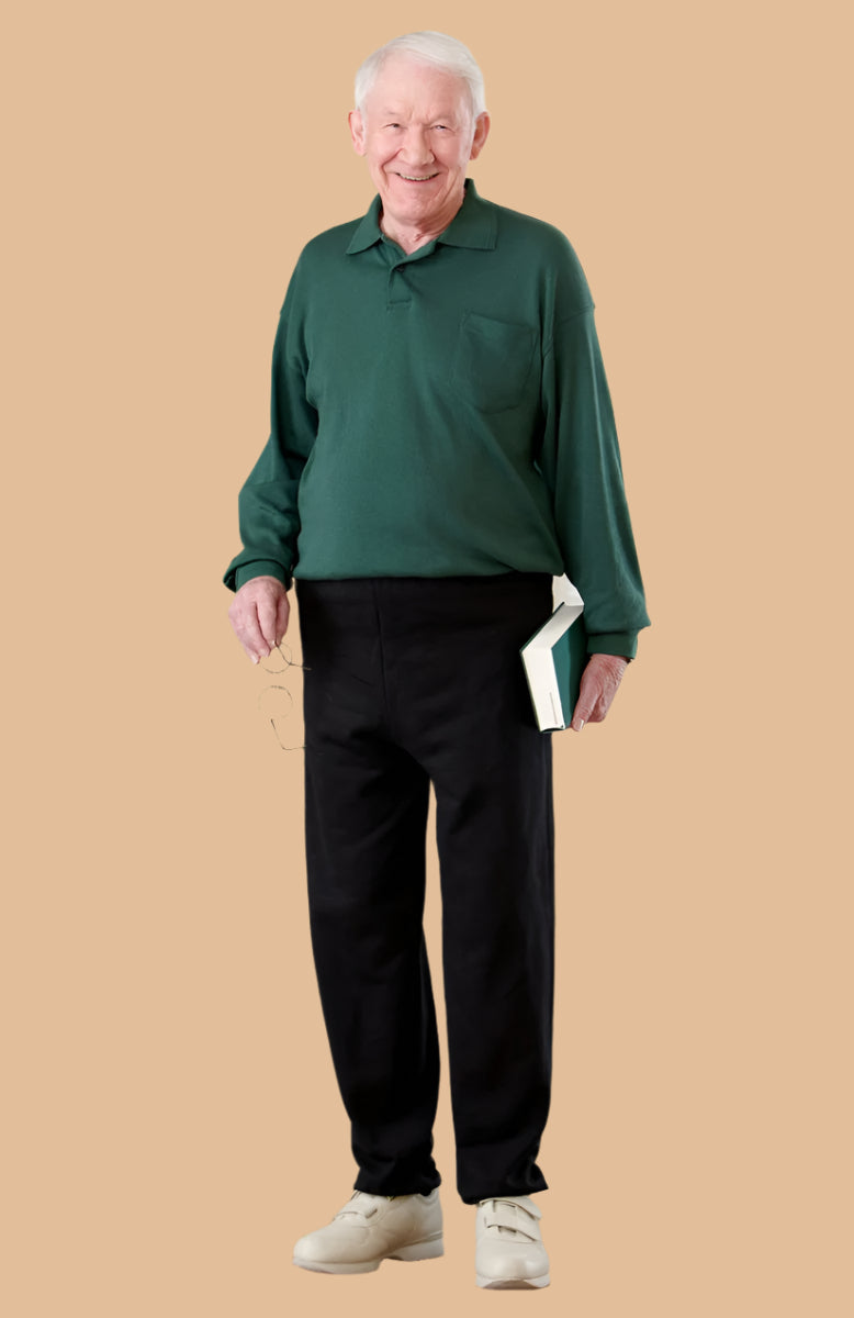 Men's Long Sleeve Polo Jumpsuit by Buck & Buck in Black Top/Black Pants, and available in different sizes. This one-piece garments item is part of our one-pieces collection.