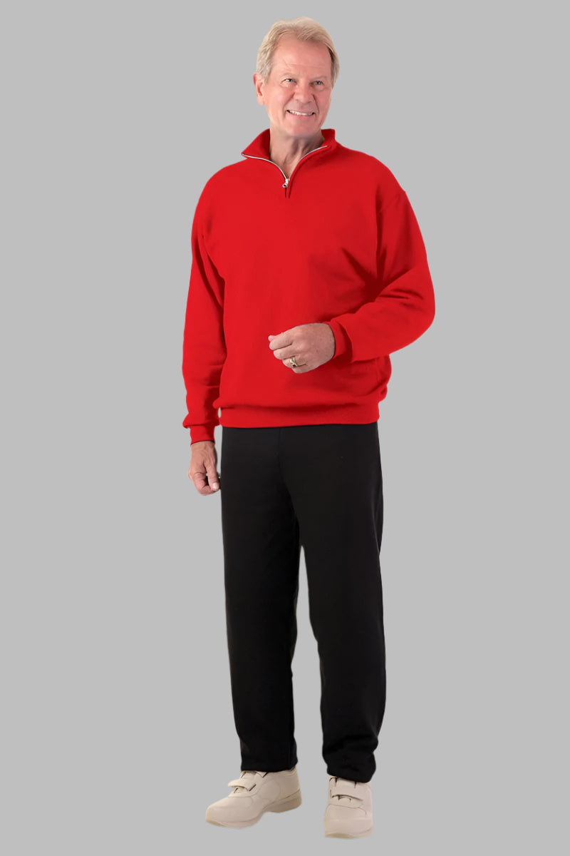 Men's 1/4 Zip Jumpsuit by Buck & Buck in Red Top/Black Pants, and available in different sizes. This one-piece garments item is part of our one-pieces collection.