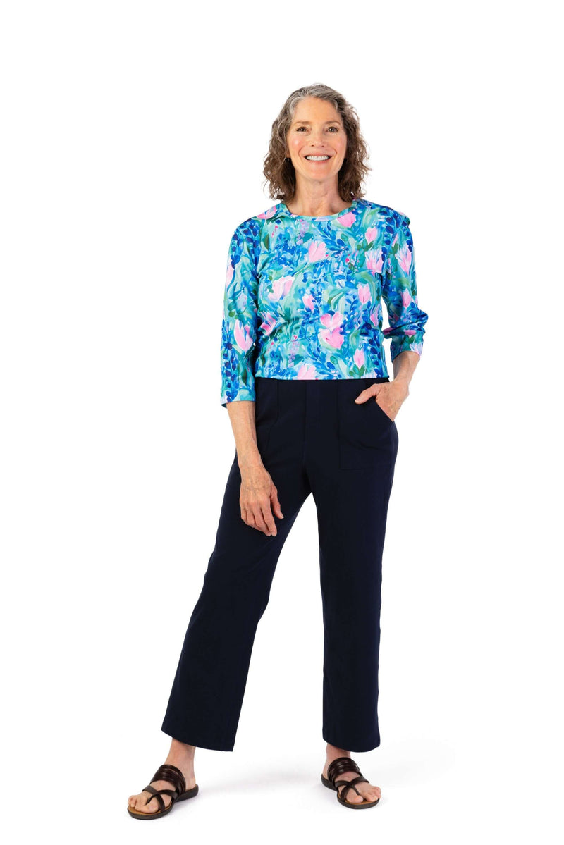 Women's Tunic Jumpsuit by Buck & Buck in Turquoise Top/Navy Pants, and available in different sizes. This one-piece garments item is part of our one-pieces collection.