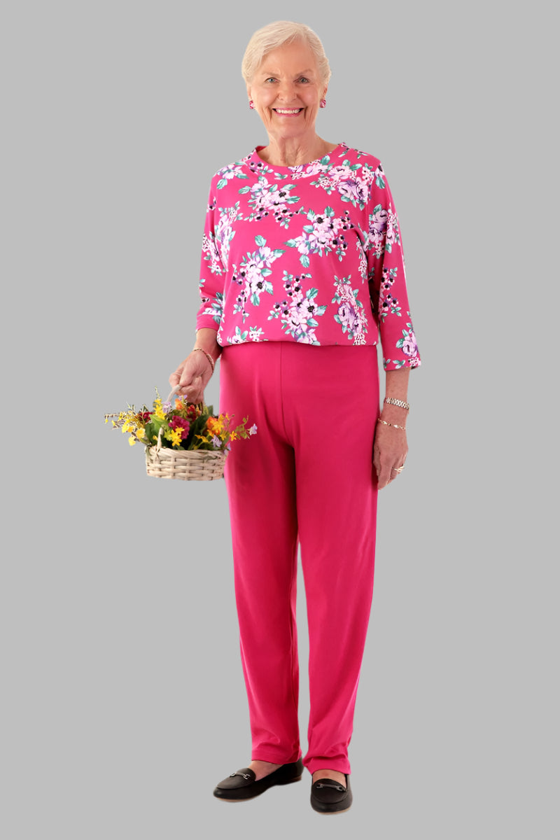 Printed Top Perfect Fit Jumpsuit for women by Buck & Buck in fuchsia, and available in different sizes. This one-piece garments item is part of our one-pieces collection.
