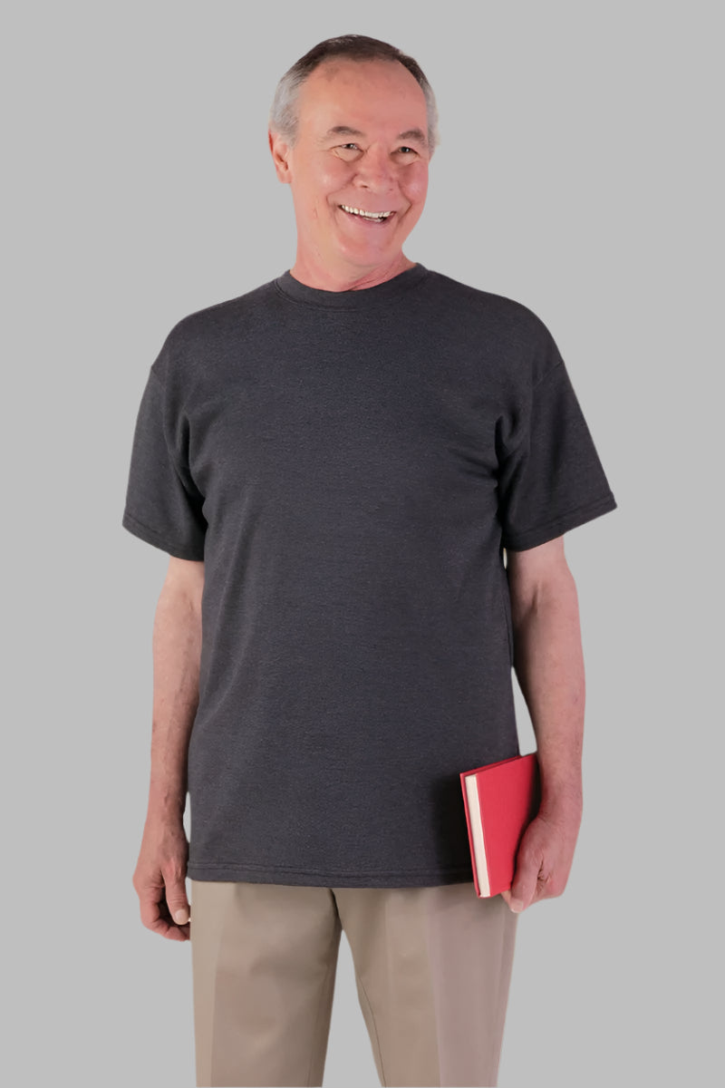 Men's Short Sleeve Wrap Back T-Shirt by Buck & Buck in Charcoal, and available in different sizes. This tops item is part of our t-shirts collection.