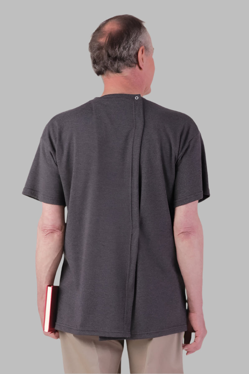 Men's Short Sleeve Wrap Back T-Shirt by Buck & Buck in Charcoal, and available in different sizes. This tops item is part of our t-shirts collection.