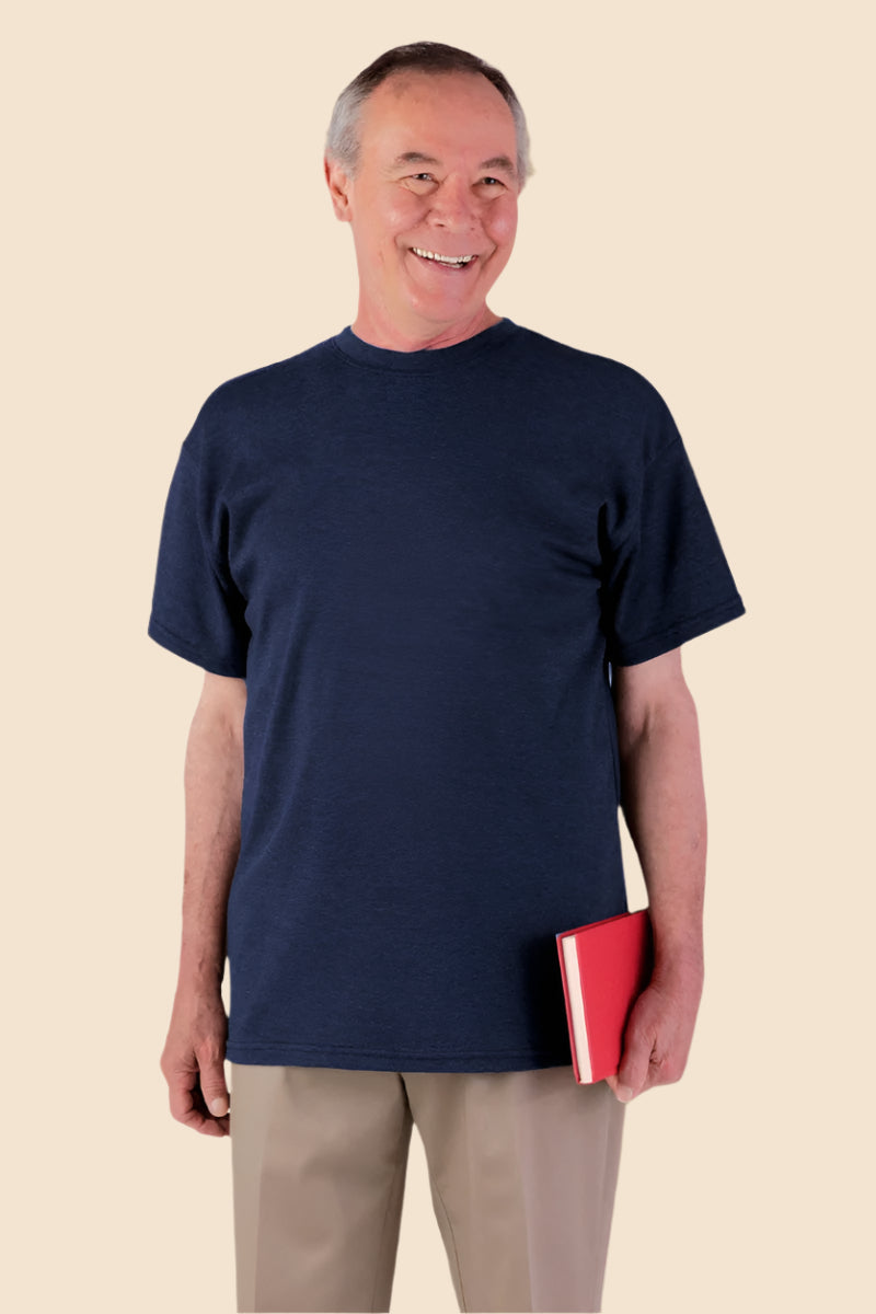 Men's Short Sleeve Wrap Back T-Shirt by Buck & Buck in Navy, and available in different sizes. This tops item is part of our t-shirts collection.