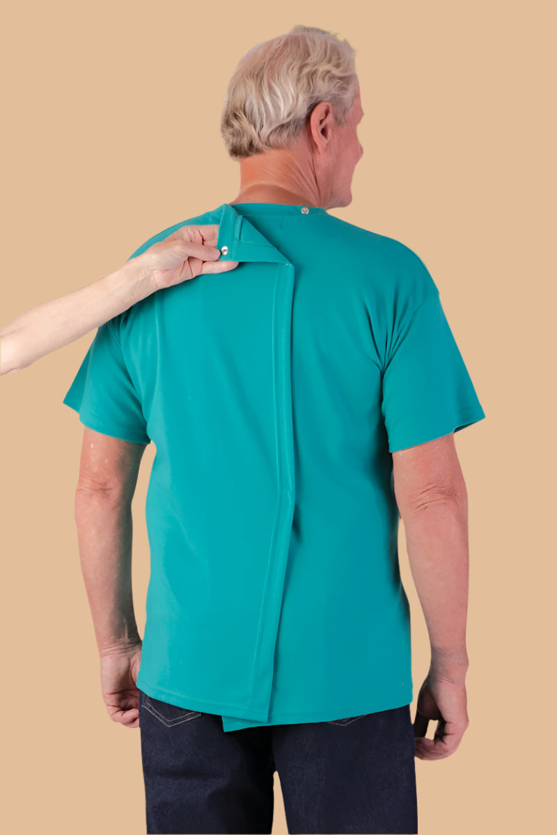 Men's Short Sleeve Wrap Back T-Shirt by Buck & Buck in Turquoise, and available in different sizes. This tops item is part of our t-shirts collection.