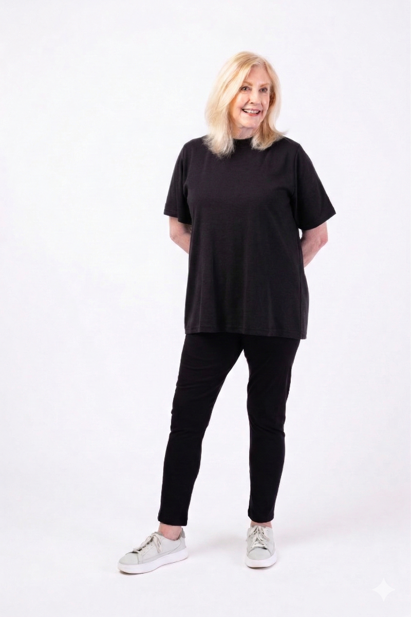 Women's Short Sleeve Wrap Back T-Shirt by Buck & Buck in Black, and available in different sizes. This tops item is part of our t-shirts collection.