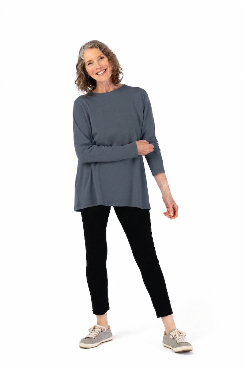Women’s Long Sleeve Wrap Back T-Shirt + by Buck & Buck in charcoal, and available in different sizes. This shirt item is part of our tops collection.