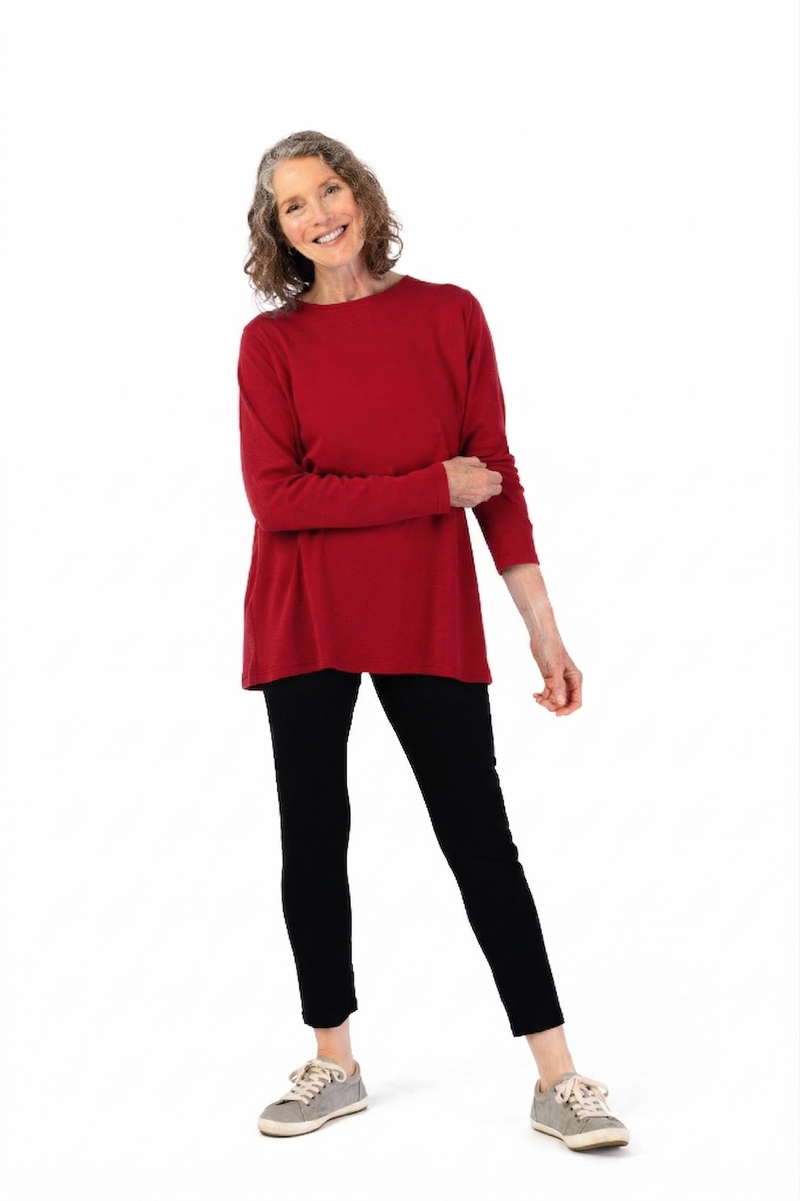 Women’s Long Sleeve Wrap Back T-Shirt + by Buck & Buck in red, and available in different sizes. This shirt item is part of our tops collection.