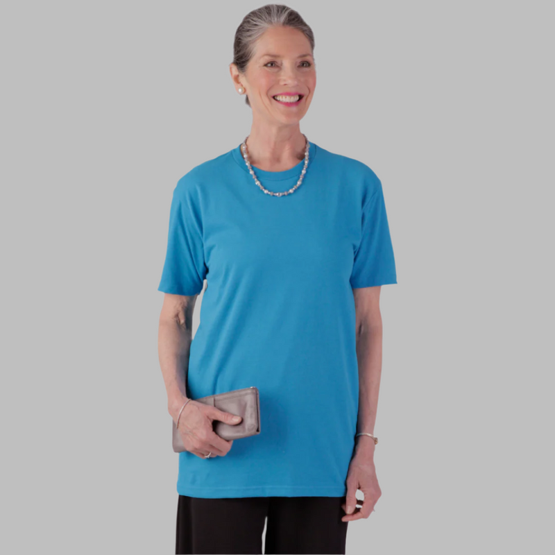 Women's Short Sleeve Solid T-Shirt by Buck & Buck in Turquoise, and available in different sizes. This tops item is part of our t-shirts collection.