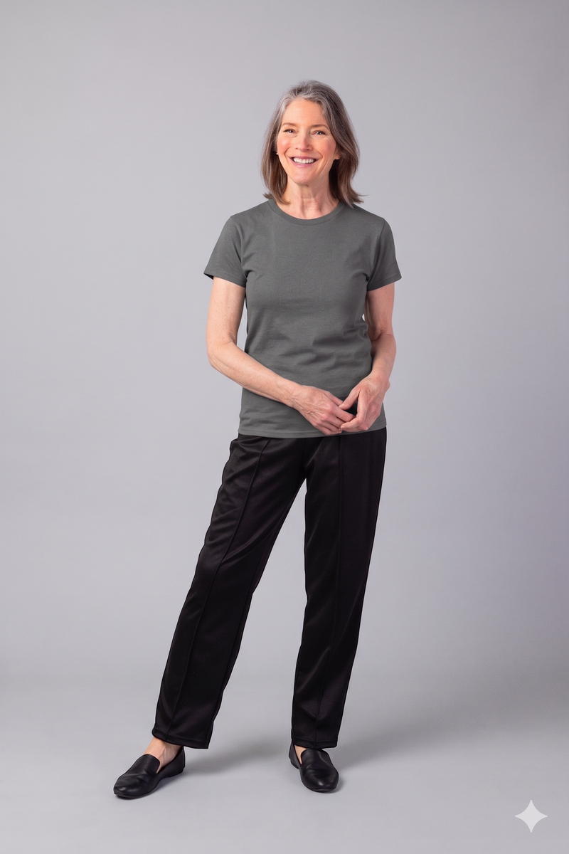 Women's Short Sleeve Solid T-Shirt by Buck & Buck in gray, and available in different sizes. This tops item is part of our t-shirts collection.