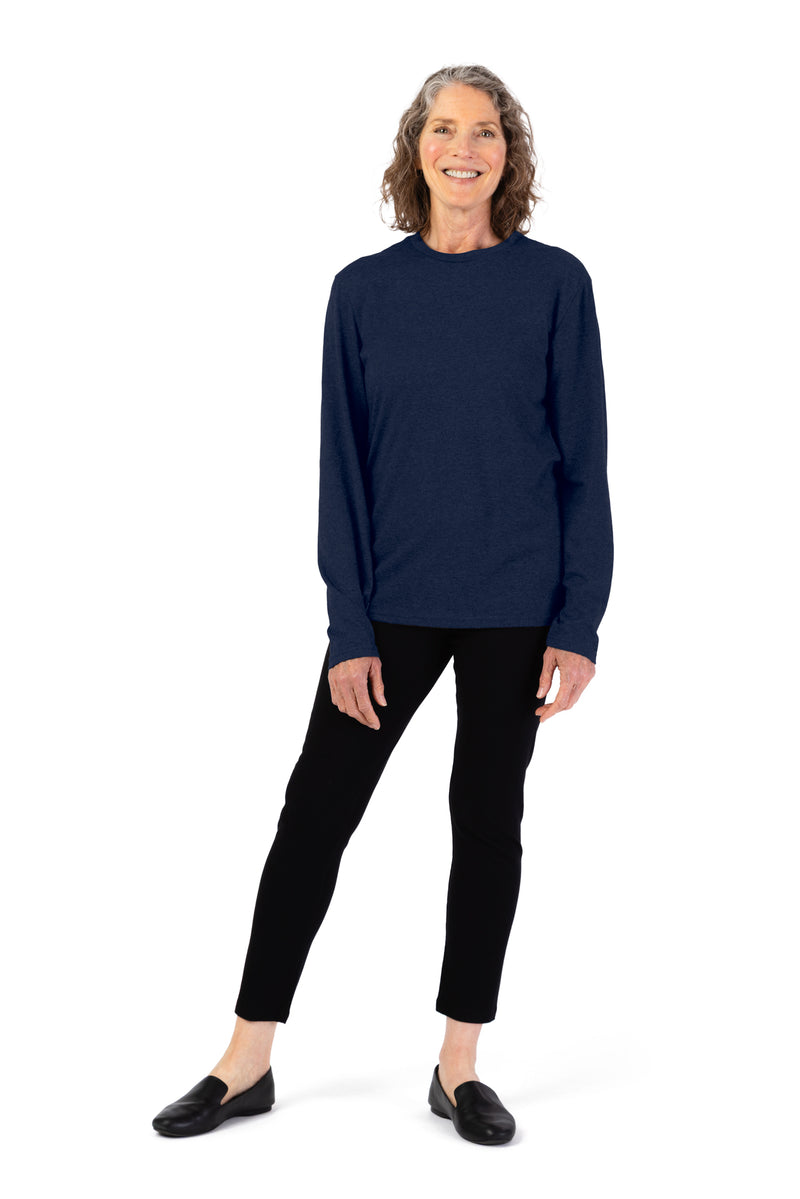 Women's Long Sleeve Solid T-Shirt by Buck & Buck in Navy, and available in different sizes. This tops item is part of our t-shirts collection.