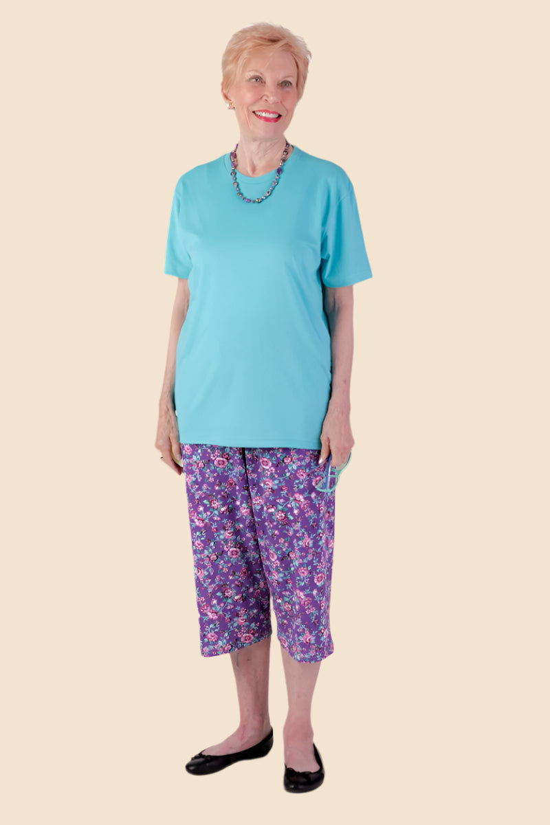 Women's Short Sleeve Solid Snap Back T-Shirt by Buck & Buck in Blue, and available in different sizes. This tops item is part of our t-shirts collection.