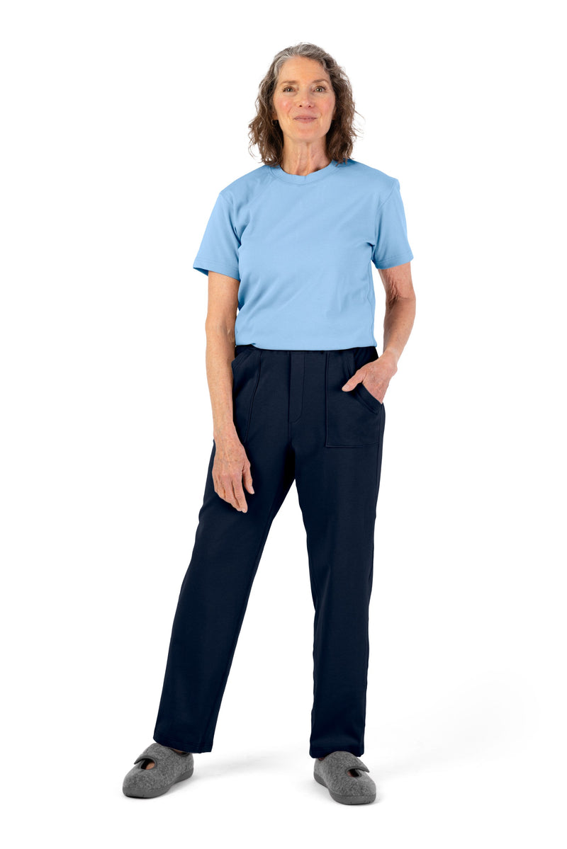 Women's Short Sleeve Jumpsuit by Buck & Buck in Blue Top/Navy Pants, and available in different sizes. This one-piece garments item is part of our one-pieces collection.